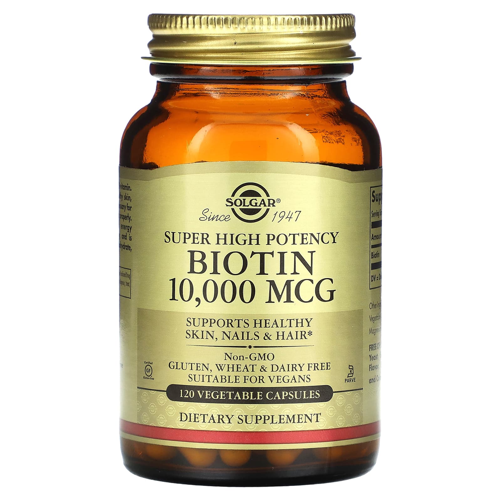 Solgar, Biotin, Super High Potency, 10,000 mcg, 120 Vegetable Capsules