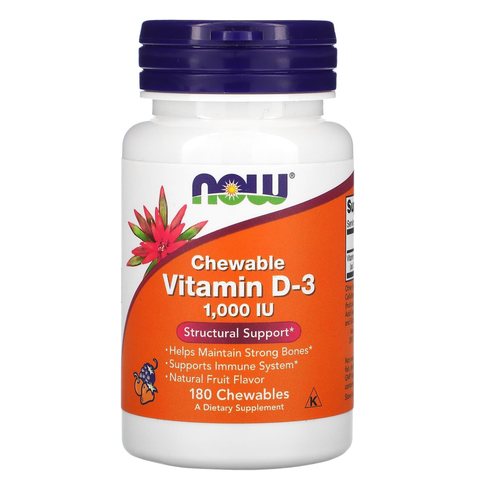 Now Foods, Chewable Vitamin D-3, Natural Fruit Flavor, 1000 IU, 180 Chewables
