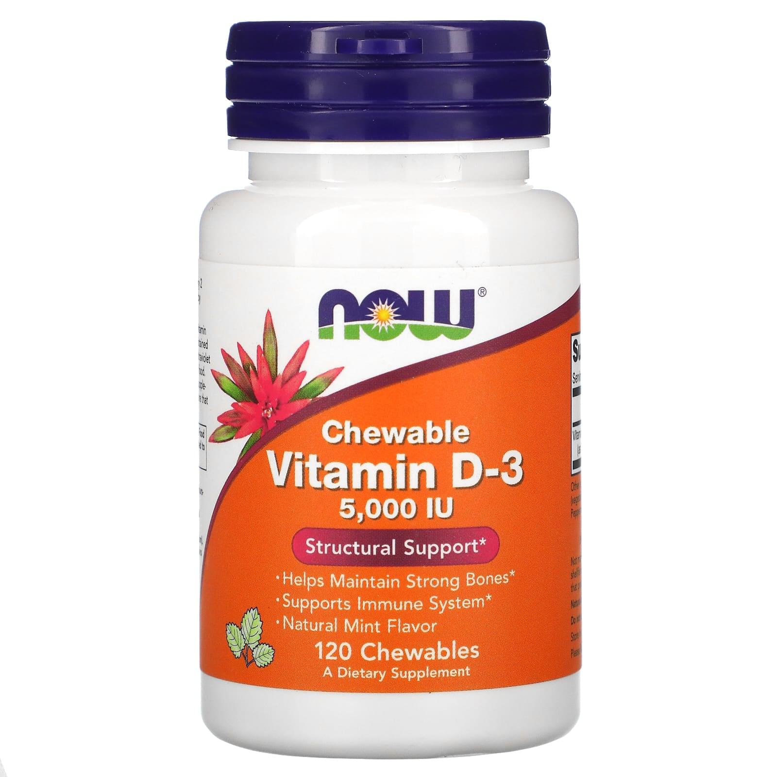 NOW Foods, Chewable Vitamin D-3, Mint, 5,000 IU, 120 Chewables