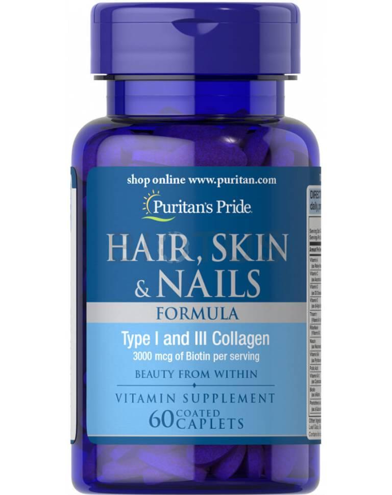 Puritan's Hair, Skin & Nails Formula 1 and 3 type Collagen 60 caplets Puritan's Hair, Skin & Nails Formula 1 and 3 type Collagen 60 caplets