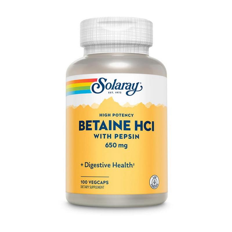 Solaray, High Potency Betaine HCL with Pepsin, 650 mg, 100 VegCaps Solaray, High Potency Betaine HCL with Pepsin, 650 mg, 100 VegCaps