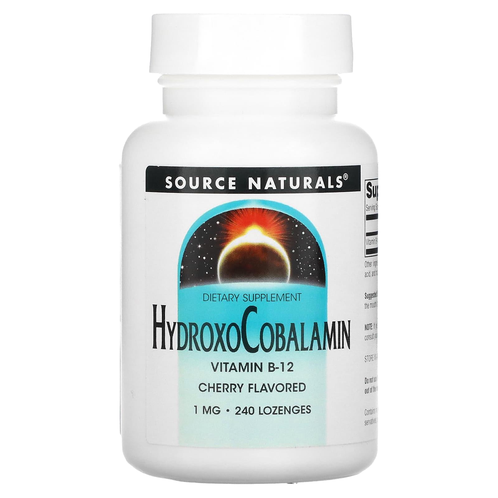 Source Naturals, HydroxoCobalamin, Vitamin B-12, Cherry Flavored Lozenge, 1 mg , 240 Tablets Source Naturals, HydroxoCobalamin, Vitamin B-12, Cherry Flavored Lozenge, 1 mg , 240 Tablets