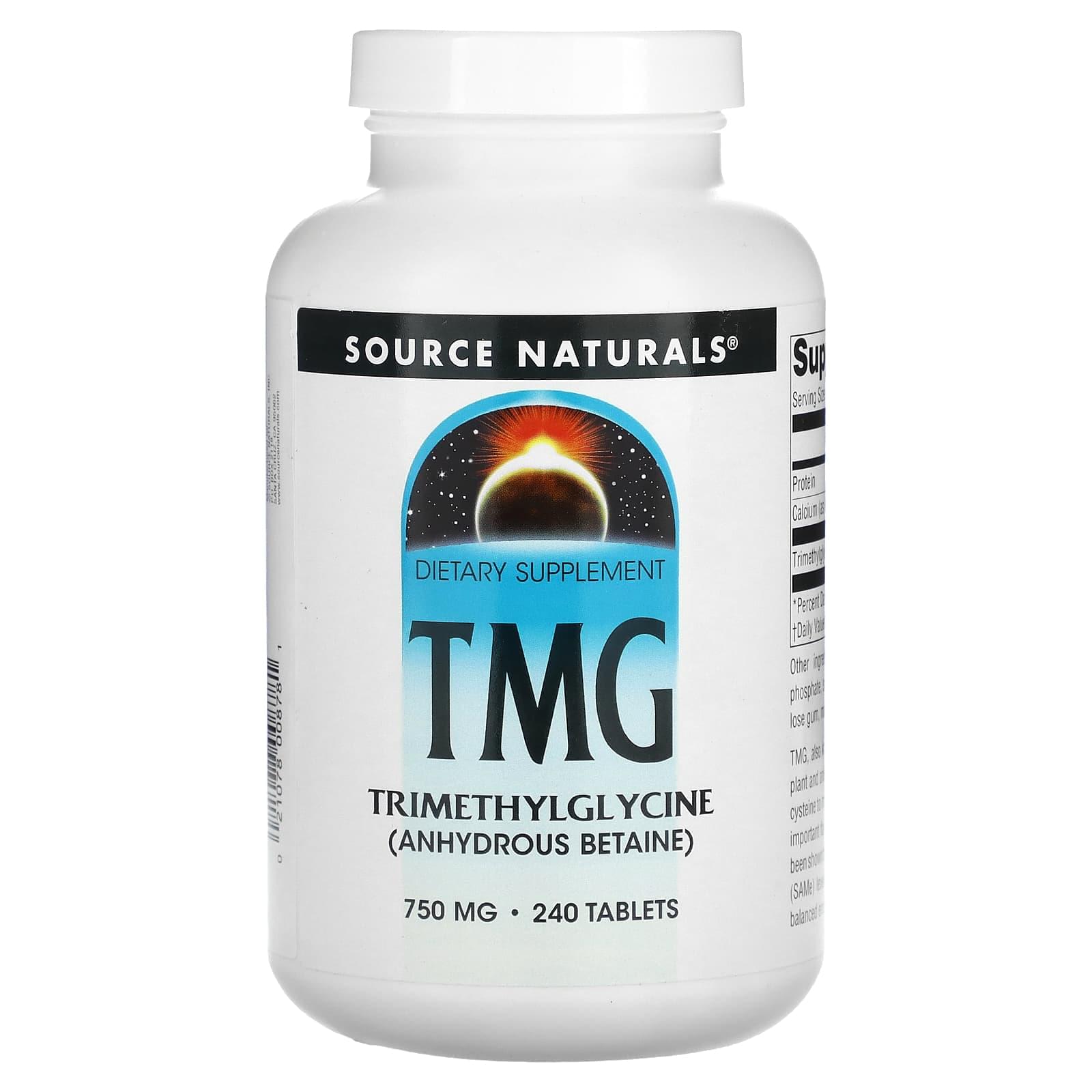 Source Naturals, TMG, Trimethylglycine, 750 mg, 240 Tablets Source Naturals, TMG, Trimethylglycine, 750 mg, 240 Tablets